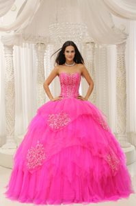 Inexpensive Hot Pink Sweetheart Embroidery Quinceanera Dress to Floor Length