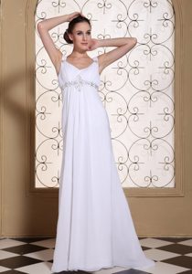 Elegant Chiffon V-neck Wedding Dress with Beadings and Lace Up Back for 2013