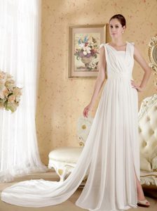 Empire V-neck Beaded Wedding Party Dress with Bowknots and Ruches for 2013