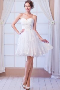 White A-line Sweetheart Wedding Dress with Ruches and Appliques in Mini-length