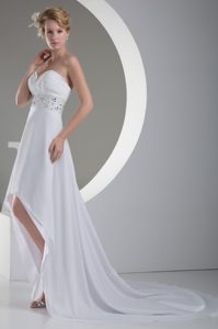 Sweetheart High-low Ruched Chiffon Summer Wedding Dresses with Beading
