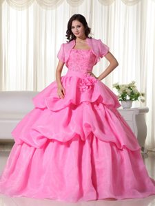 Rose Pink Strapless Organza Quinceanera Gown Dress