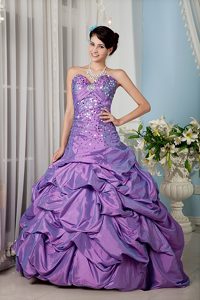 Lavender Sweetheart Quinceanera Gown Dress with Sequins and Pick-ups