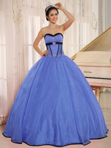 Special Blue Sweetheart Beaded Organza Quinceanera Dress on Wholesale Price