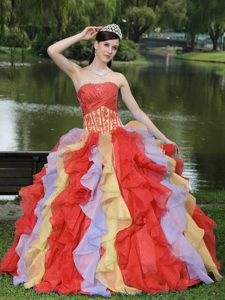 Sweet Appliques Ruffles Layered Colorful Quinceanera Gown Dress with Ruching