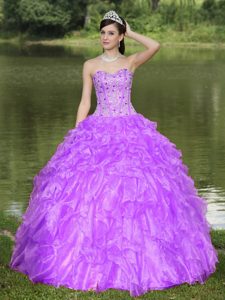 Purple Sweetheart Beaded Ruffles Layered Organza Quinceanera Dress for 2015