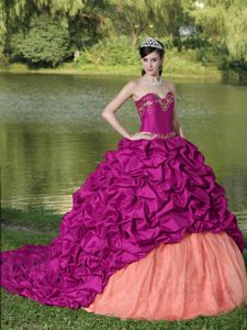 Appliqued Exquisite Style Quinceanera Dress with Pick-ups and Brush Train