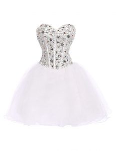 Edgy White Sleeveless Mini Length Beading Lace Up Prom Party Dress