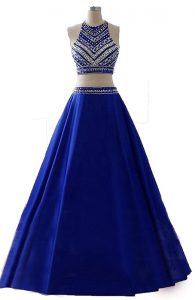 Fantastic Scoop Royal Blue A-line Beading Prom Gown Zipper Chiffon Sleeveless Floor Length