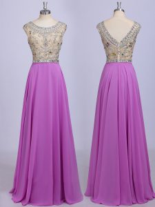 Empire Prom Gown Lilac Scoop Chiffon Sleeveless Floor Length Zipper