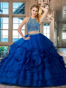 Luxurious Royal Blue 15th Birthday Dress Military Ball and Sweet 16 and Quinceanera and For with Beading and Ruffles Sco