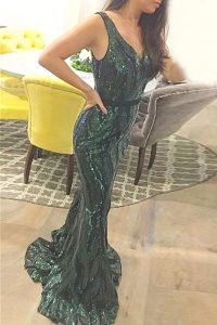 Mermaid Sashes ribbons Homecoming Dress Dark Green Zipper Sleeveless Sweep Train