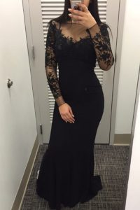 Glorious Mermaid Floor Length Black Mother Of The Bride Dress Satin Long Sleeves Beading and Lace