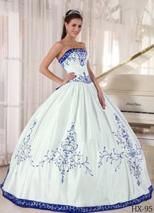 White and Royal Blue Quinceanera Dress with Embroidery on Promotion