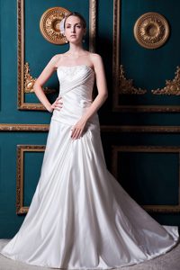 A-line Strapless Court Train Cheap Wedding Dresses with Appliques