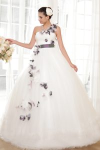 Ball Gown Nice Long Beaded Tulle Wedding Dress with One Shoulder