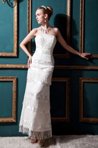 Strapless Tea-length Low Price Wedding Dresses in Special Fabric