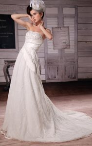 Beaded Court Train A-line Wedding Dress with Appliques in on Sale