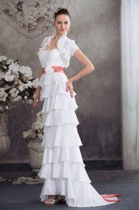 Sweetheart Flowers Decorate Brush Train Wedding Dresses with Bowknot