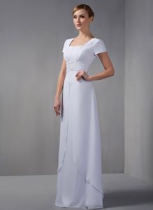 Lovely White Square Long Wedding Guest Dress