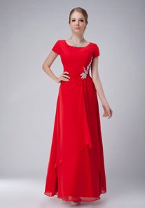 Red Empire Scoop Chiffon Wedding Guest Gown Dress in Ankle-length