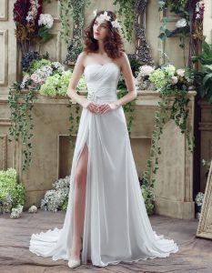 White A-line Chiffon Sweetheart Sleeveless Beading and Ruching Lace Up Wedding Gown Brush Train