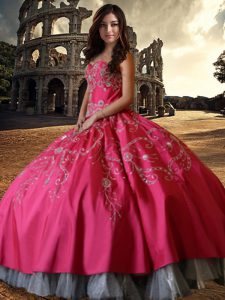 Custom Designed Hot Pink Lace Up Sweetheart Beading and Embroidery Quinceanera Gown Taffeta Sleeveless