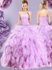 Wonderful Lilac Sweetheart Zipper Beading and Ruffles Sweet 16 Dresses Sleeveless