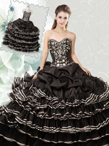 Stylish Black Lace Up Vestidos de Quinceanera Beading and Ruffled Layers and Pick Ups Sleeveless Floor Length