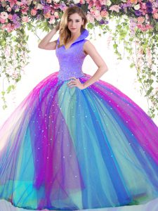 Floor Length Multi-color Quinceanera Gowns High-neck Sleeveless Backless