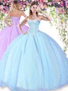 Light Blue Quinceanera Dresses Military Ball and Sweet 16 and Quinceanera and For with Beading Sweetheart Sleeveless Lac