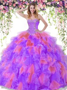 Floor Length Lace Up Ball Gown Prom Dress Multi-color for Military Ball and Sweet 16 and Quinceanera with Beading