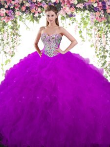 Glamorous Eggplant Purple Sleeveless Floor Length Beading Lace Up Sweet 16 Dresses
