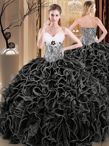 Sweetheart Sleeveless Lace Up Quinceanera Gown Black Organza