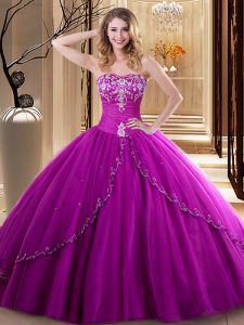 Sweetheart Sleeveless Tulle Quinceanera Gown Embroidery Lace Up