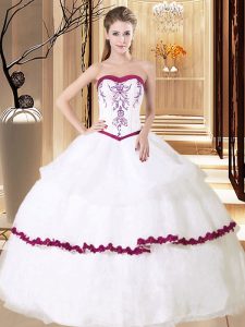 Comfortable Embroidery and Ruffled Layers Quinceanera Dress White Lace Up Sleeveless Floor Length